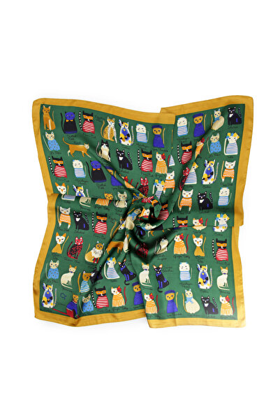 KİANA DÜKKAN Kedi Baskılı Kare Fular / Bandana / Eşarp