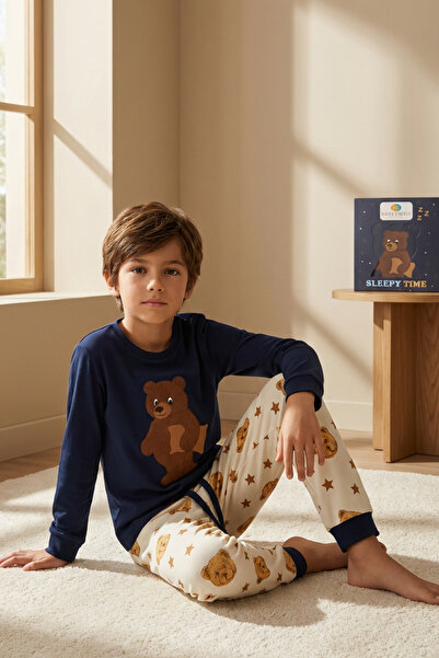 Katia&Bony Set de pijamale pentru copii Sleepy Teddy cu model, albastru închis