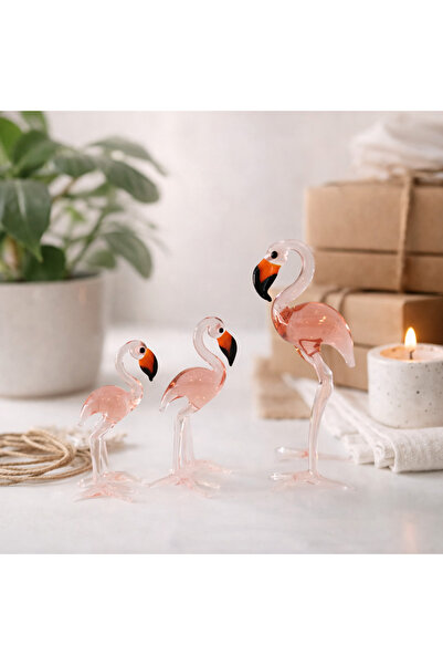 ADAMODART Flamingo Dekoratif Cam Biblo 3'lü Set