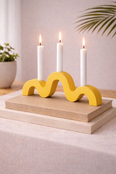 LORİCA Dekoratif Şamdan - El Yapımı Modern Mumluk~ Ev Ofis Dekoru Sarı Dekora...