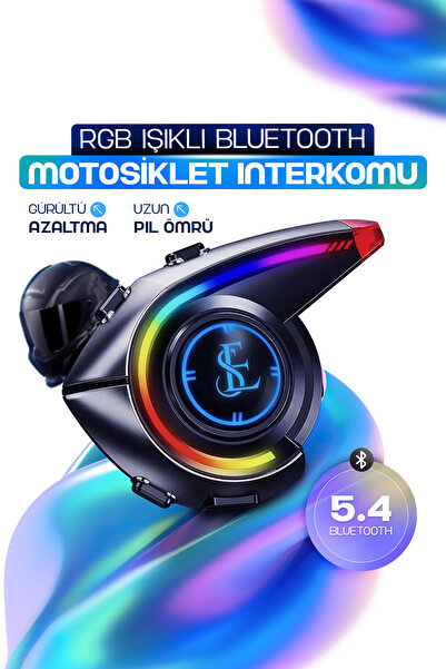 EN SİGA RGB Işıklı Motosiklet Interkom Headset Bluetooth 5.4 Uzun Pil Ömrü Gü...
