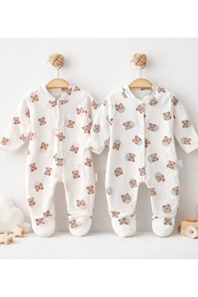moukou 100% Cotton Booties Baby Romper with Teddy Bear Pattern – Newborn Long...