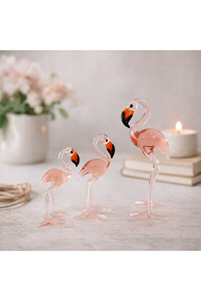 ADAMODART Flamingo Dekoratif Cam Biblo 3'lü Set