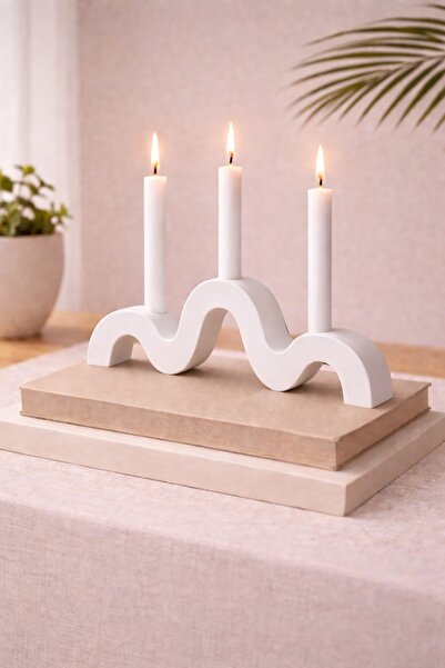 LORİCA Dekoratif Şamdan İskandinav Dalga tasarımlı 3’lü beton masaüstü mumluk...