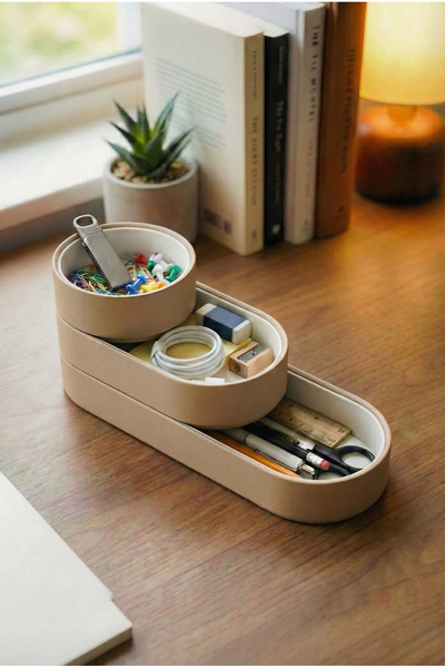 Puffin Design Triad Modular Pen Holder Organizer (Beige Color)