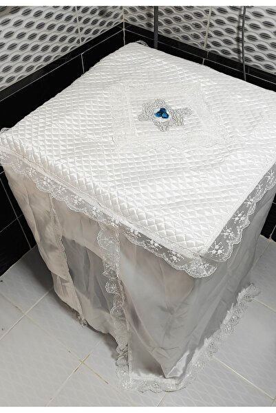 DİLEX Beyaz Çamaşır Makinesi Örtüsü Dantel Kenar