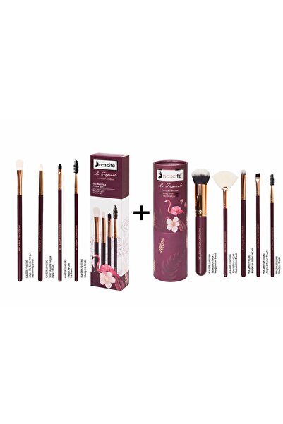 nascita 5-Piece Burgundy Makeup Brush Set - 95 + 4-Piece Eye Makeup Brush Set...
