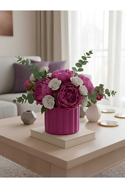 E.M.S AVM FUŞYA RENK ÇUBUK DESEN SAKSI SUKULENT SAKSISI MENEKŞE SAKSISI DEKOR...