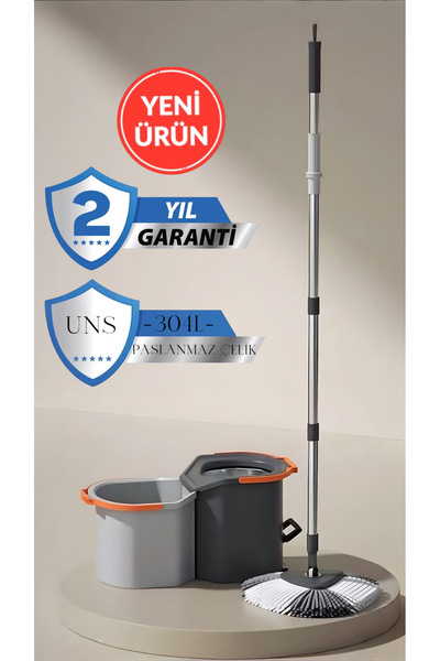 (Garantili) Çelik Turbo pedallı temiz ve kirli su ayıran bölmeli otomatik temizlik seti Mop