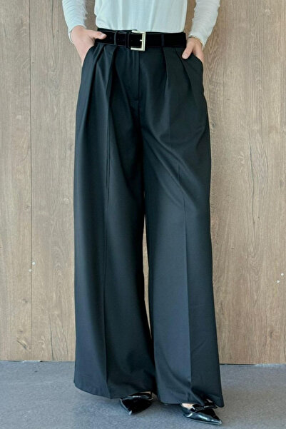 Şulemoda Giyim Palazzo Belted Trousers Black