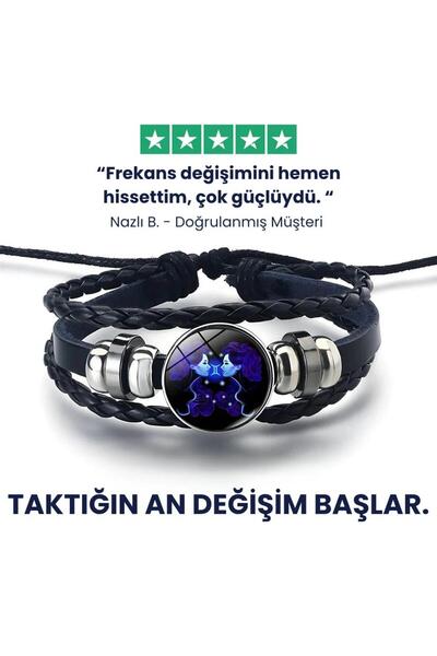 wellife pro İKİZLER Ruh Bilekliği El Yapımı Ayarlı On İki Burç Deri Bileklik ...
