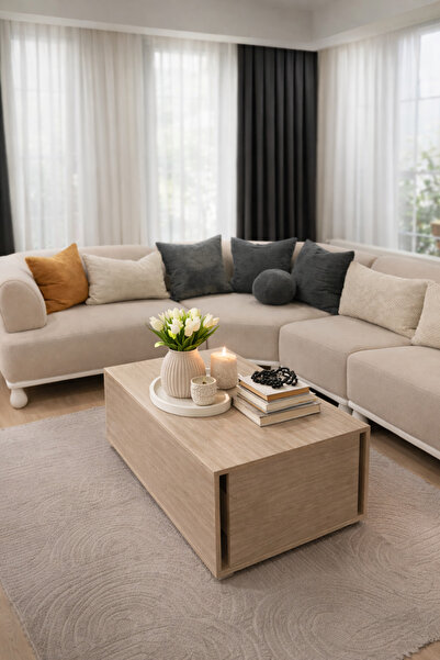 Nenu Nova Traverten Tekerlekli Orta Sehpa-Zigon Sehpa Seti-Saklamalı Çok Amaç...