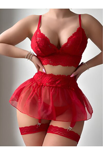 WINDY LAND Kadın Bordo Dantel Detaylı Ful Nikralı Tül Yumsak Gecelik