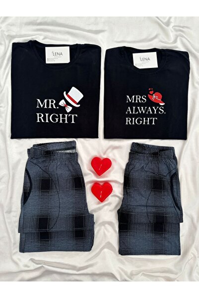 Lena Homewears Günlük Rahat Pamuklu Baskılı Sevgili Çift Pijama Takımı (2'li ...
