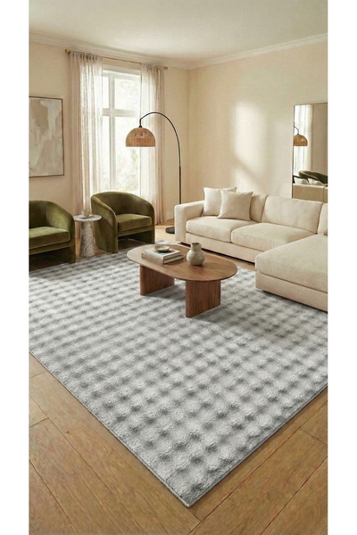 dekozer Puffy Bubble Gri Peluş Halı ve Yolluk | Yıkanabilir, Ekstra Yumuşak, ...