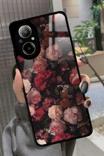 realme 12 Lite Uyumlu Pembe Çiçek Tasarımlı Glossy Premium Kılıf