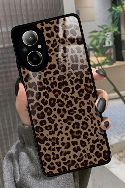 realme 12 Lite Uyumlu Kahverengi Leopar Tasarımlı Glossy Premium Kılıf