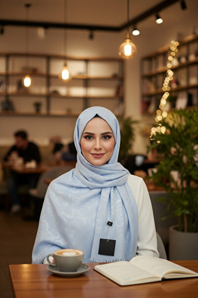 Sarar شال أزرق شبكي منقوش من القطن باللون الوردي مقاس 75x190