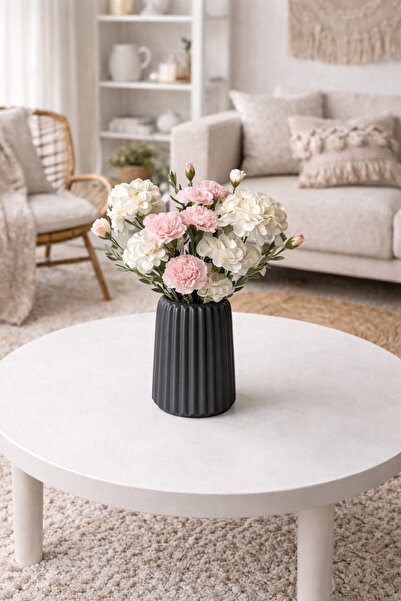 Özalp Decor Vase Black Striped Chubby Decorative Accessory (Varnished)