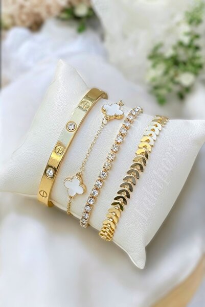 TAKIPORT سوار نسائي ذهبي اللون مكون من 4 قطع قابل للتعديل بتصميم خاص وتفاصيل ...