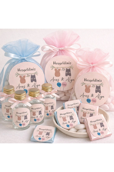 Tibetco İkiz bebek hoşgeldin yenidoğan hediyelik süs etiketi 100 adet