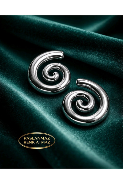 stainless steell أقراط نسائية حلزونية فضية من الفولاذ