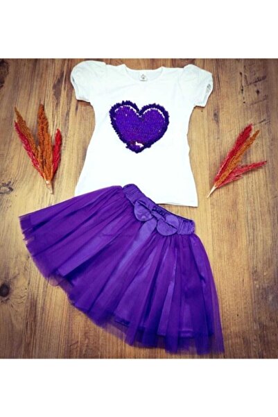 Nacar 23 Nisan Kız Çocuk Gösteri Kıyafeti Desenli Kısa Kol Beyaz T-shırt Tütü...