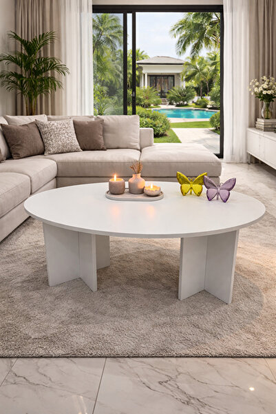 MatBeyaZ Modern oval orta sehpa elips salon sehpa 100 cm uzunluk 68 cm en