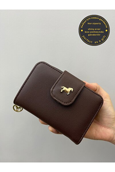 shiny ever Portofel de damă din piele maro amar cu detalii aurii