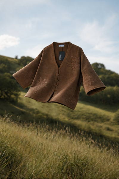 praye Kimono brodat cu nasturi, maro