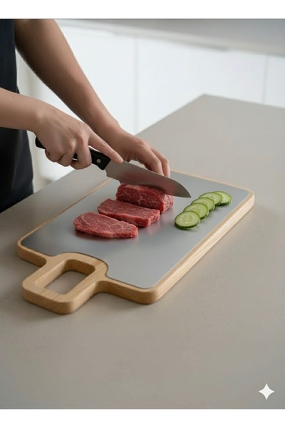 Ahlat Store Stainless Steel Double Sided Cutting Board Wood
