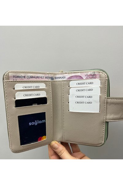 shiny ever محفظة جلدية نسائية متوسطة الحجم باللون الأخضر مع تفاصيل ذهبية