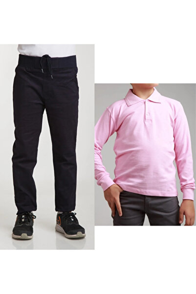 Nacar Unisex dečije školske pantalone sa rebrastim strukom Lan tamnoplave + p...