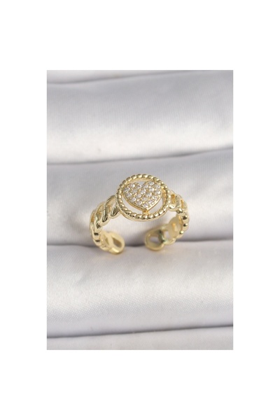 özssa النحاس الذهب اللون قابل للتعديل الزركون حجر القلب نموذج خاتم المرأة