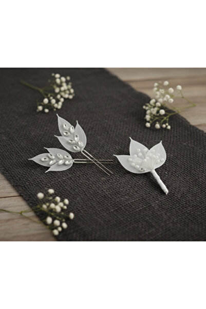 Mirnova Leaf Model Double Bridal Hairpin and Groom Boutonniere-Bridal Hair Cl...