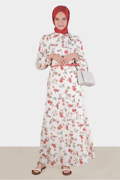 Alvina Подробна флорална вискозна рокля с връзки 42617