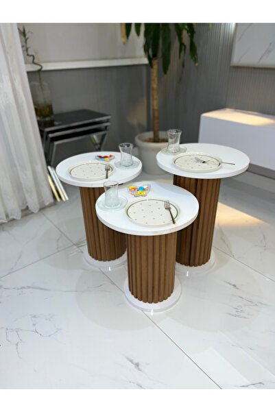 MatBeyaZ Bohem zigon sehpa 3 lü takım 40cm üst çapları 45 50 55 cm yükseklikleri