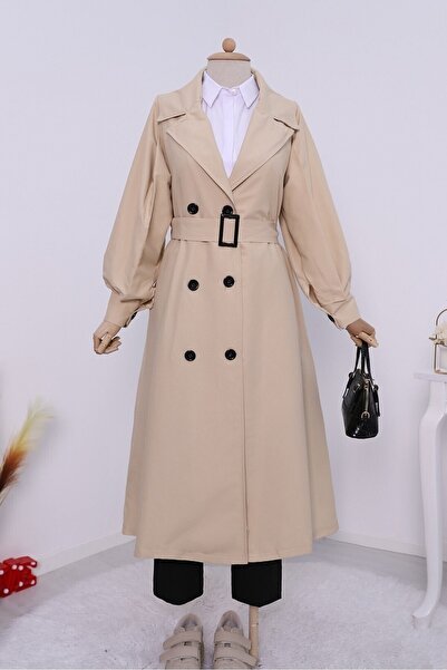 HİJABAYA Тренч з балонними рукавами, пряжкою на поясі та бічними кишенями