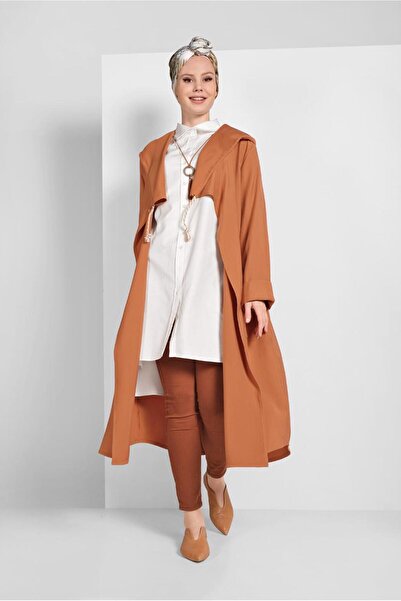 TRENDTESETTÜR KADIN TABA YAKA KISMI BAĞCIKLI CEPLİ TRENÇKOT 9403