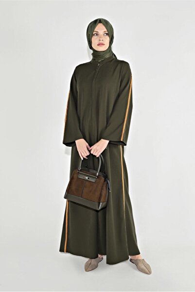 TRENDTESETTÜR KADIN HAKİ ŞERİTLİ FERMUARLI FERACE 58106