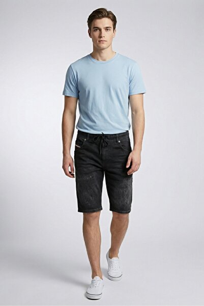 Diesel Men Drawstring Washed Denim Shorts, Black