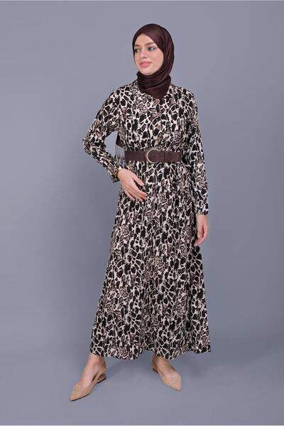 TRENDTESETTÜR KADIN SİYAH LEOPAR DESENLİ ELBİSE 9325