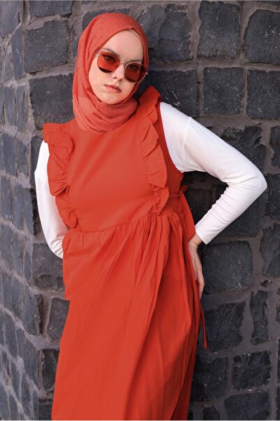 TRENDTESETTÜR KADIN TURUNCU (ORANJ) FIRFIRLI BAĞLAMA DETAYLI JİLE ELBİSE T 4130