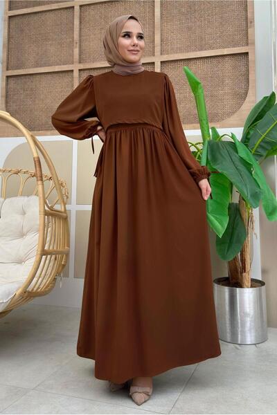 TRENDTESETTÜR KADIN KAHVE PAMUKLU PARÇA DETAYLI ELBİSE T 3006