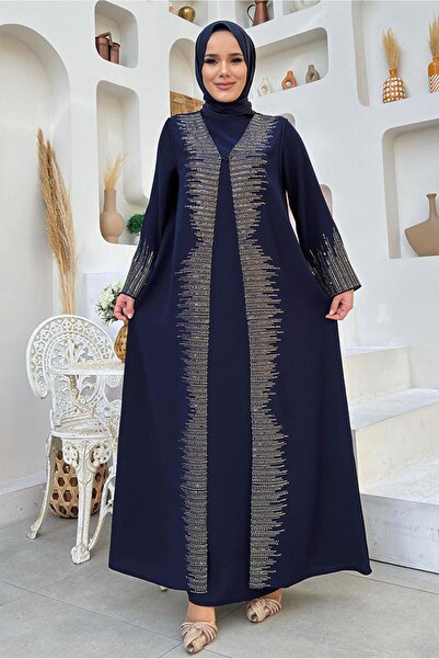 TRENDTESETTÜR KADIN LACİVERT PUL İŞLEMELİ YELEKLİ ELBİSE T 8948
