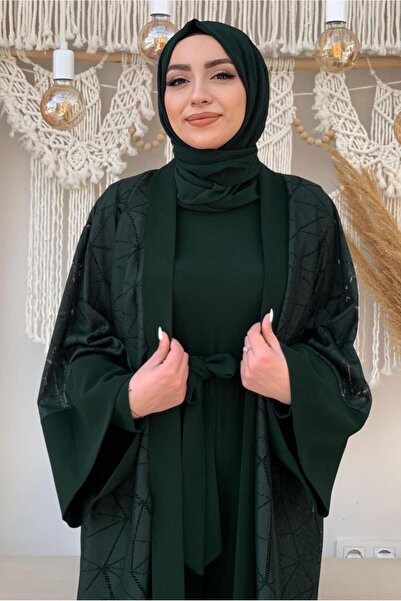 TRENDTESETTÜR Women's Green (Emerald) Lace-Detail Double Tulle Suit t 2873