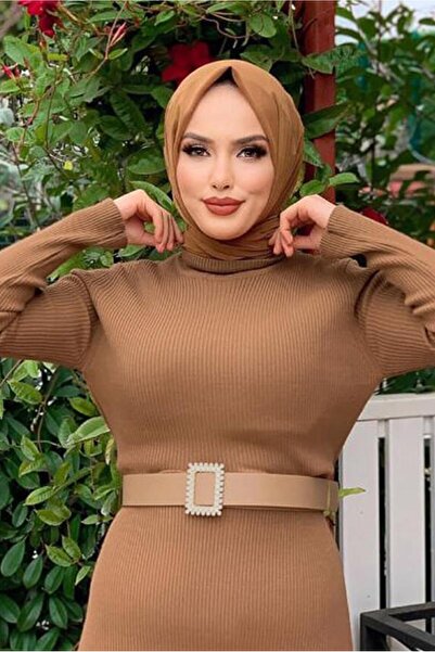 TRENDTESETTÜR KADIN TABA FİTİLLİ TRİKO ELBİSE T 0014