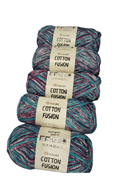 Yarnart SET DE 5 PIESE BUMBAC FUSION - FIR TRICOTAT MANUAL MARMORAT - 3652