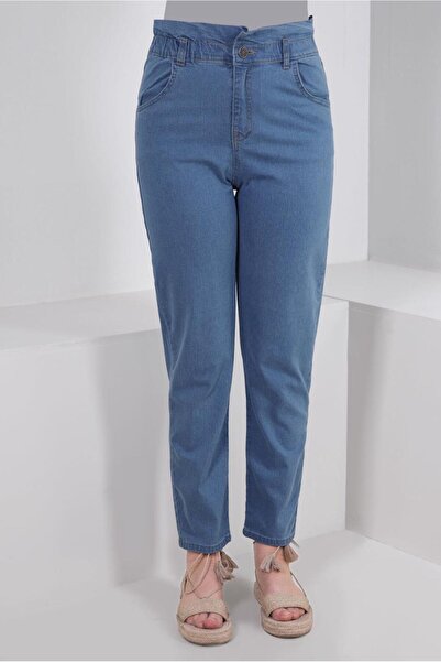 TRENDTESETTÜR KADIN MAVİ (A.MAVİ) BELİ LASTİKLİ DENİM PANTOLON T 6105