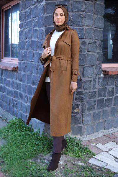 TRENDTESETTÜR KADIN TABA KEMERLİ SÜET TRENÇKOT T 5627
